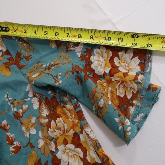 Grawell Green Brown Floral Bell 3/4 Sleeve Blouse Top Women Size XL US Size 12 - Picture 9 of 11